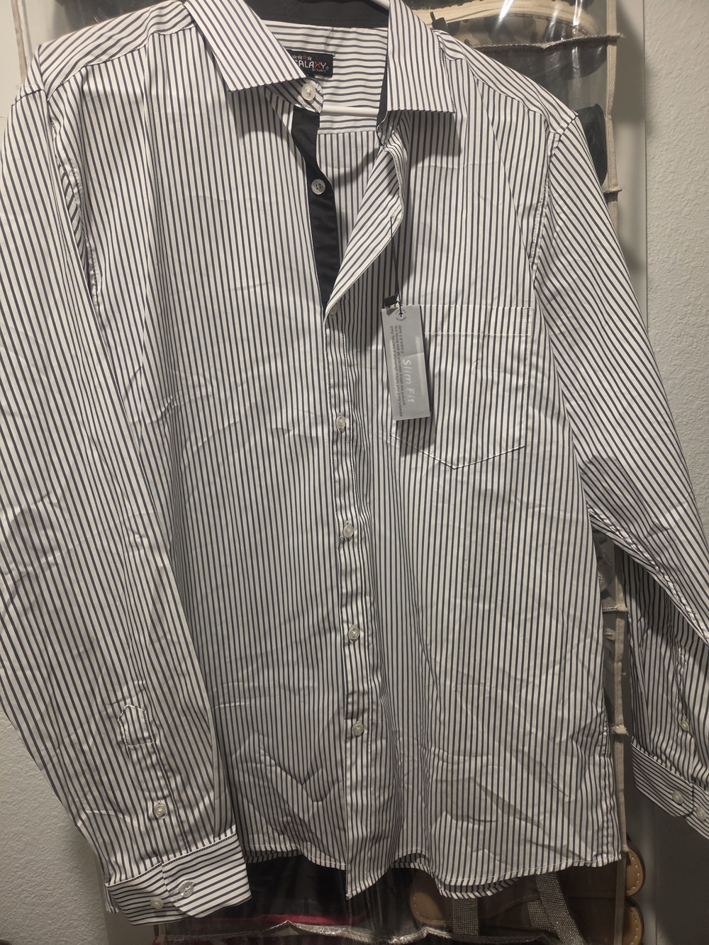 Galaxy By Harvic Men’s Black and White Vertical Stripe Shirt Jacket